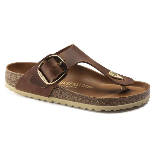 Birkenstock Women's Gizeh Big Buckle Oiled Nubuck Leather - Cognac (Regular Width) - 1018745 - Angle