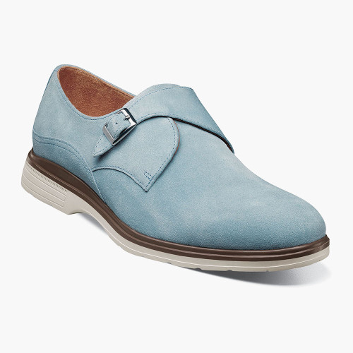 Stacy Adams Men's Taylen Plain Toe Monk Strap - Light Blue Suede - 25589-459 - Angle