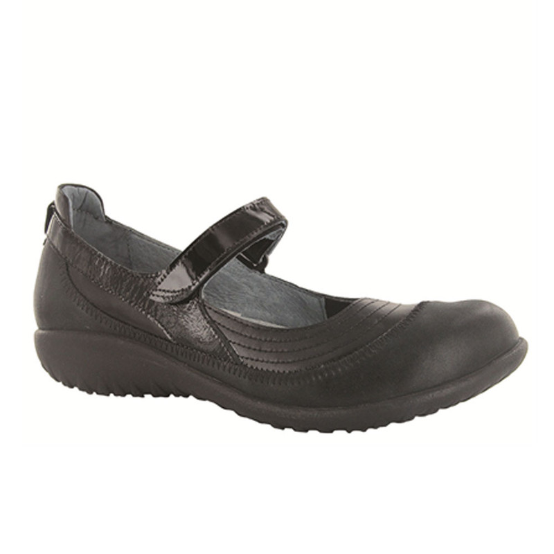 Naot Women's Kirei Wide - Black Madras Leather / Shiny Black / Black Patent (Wide Width)