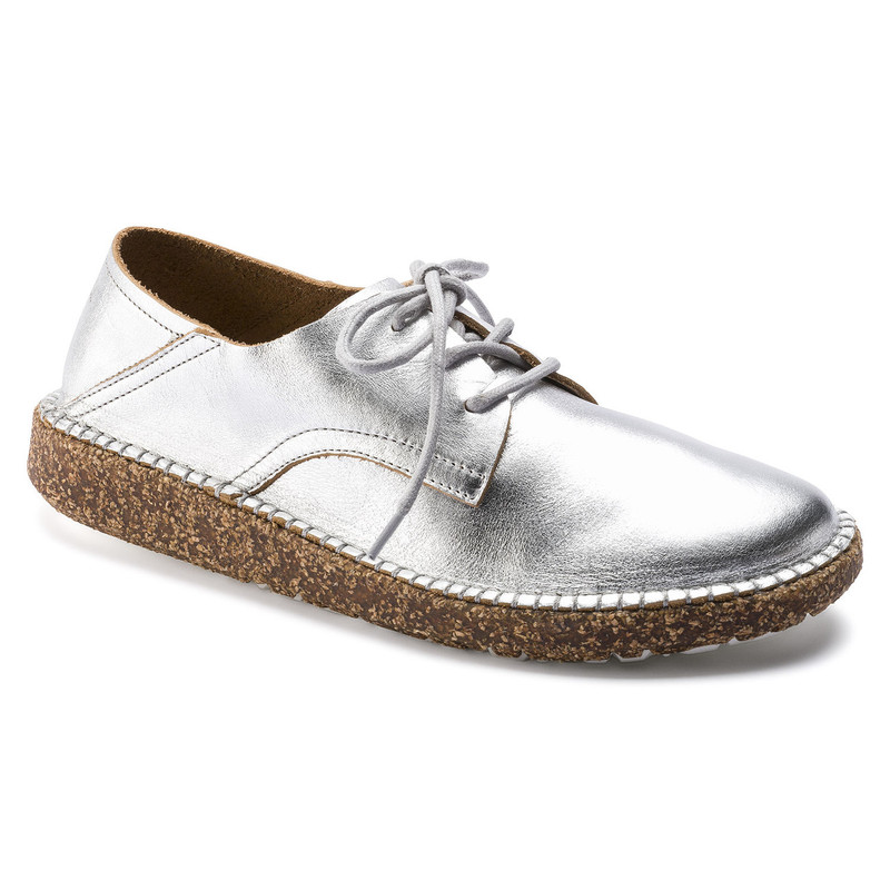 silver birkenstock clogs