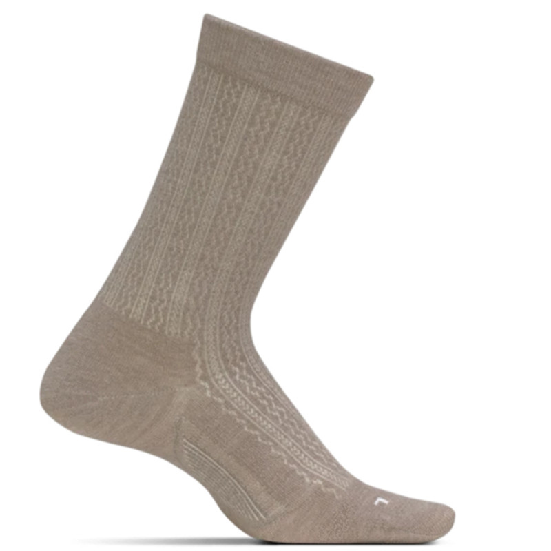 Feetures Women's Everyday Ultra Light Textured Crew Socks - Oatmeal - Profile