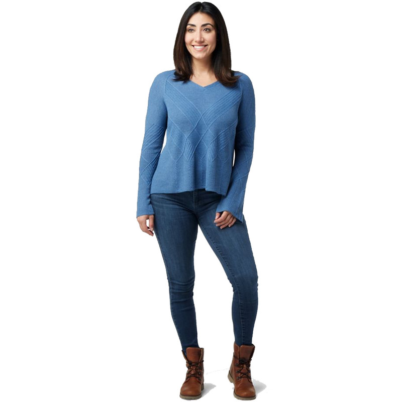 Smartwool Women's Shadow Pine Cable V-Neck Sweater - Blue Horizon Heather