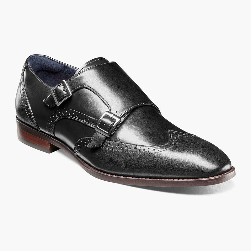 Stacy Adams Men's Karson Wingtip Double Monk Strap - Black - 25570-001 - Angle