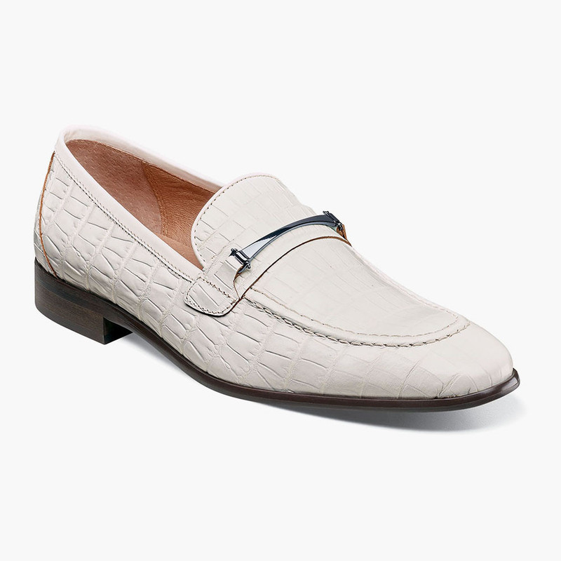 Stacy Adams Men's Ferdinand Moc Toe Bit Slip On - White - 25455-100 - Angle