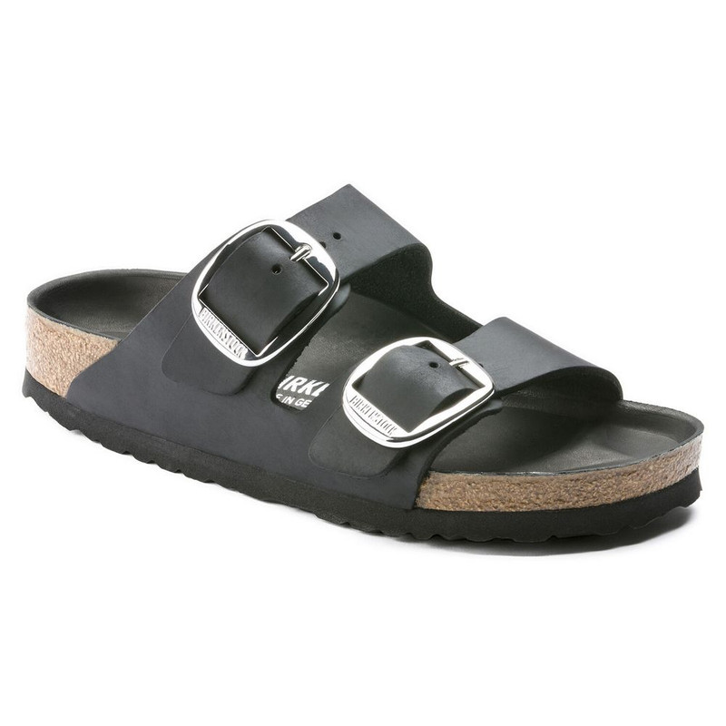 Birkenstock Women's Arizona Big Buckle Oiled Leather - Black (Narrow Width) - 1011075 - Angle