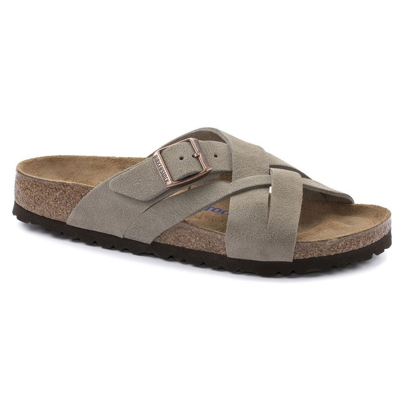 Birkenstock Women's Lugano Soft Footbed Suede Leather - Taupe (Narrow Width) - 1024513 - Angle