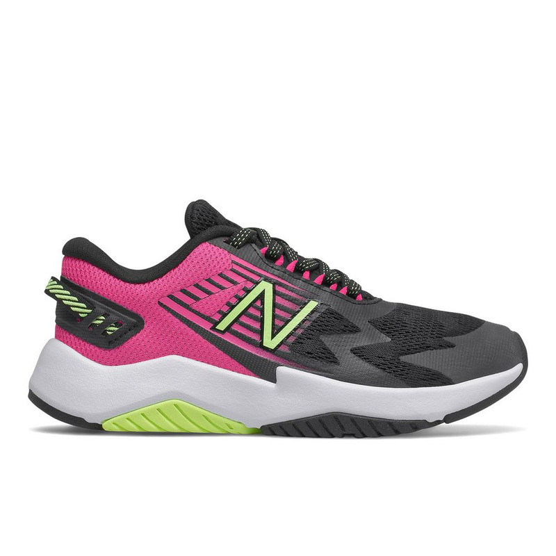 New Balance Little Kid's Rave Run - Black / Pink Glo / Bleached Lime Glo - YKRAVBP1 - Profile