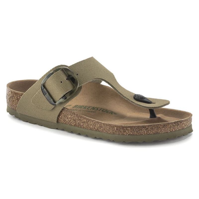 Birkenstock Women's Gizeh Big Buckle Vegan Textile- Faded Khaki (Regular Width) - 10239811 - Angle