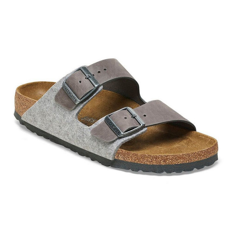 Birkenstock Women's Arizona Wool Felt / Suede Leather - Light Gray (Narrow Width) - 1025735 - Angle