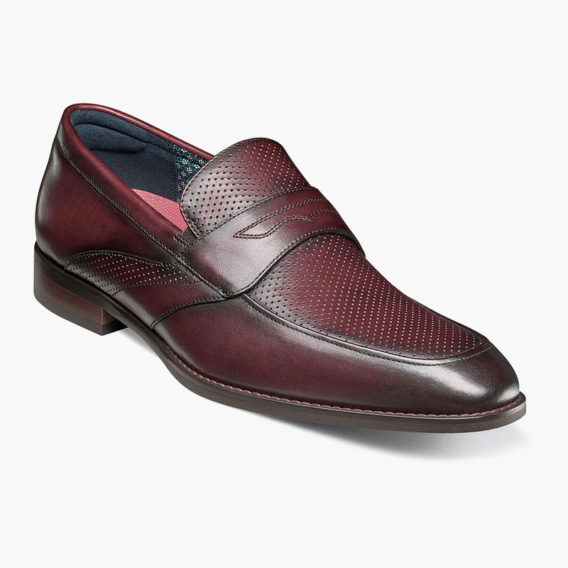 Stacy Adams Men's Karnes Moc Toe Penny Slip-On - Burgundy - 25591-601 - 