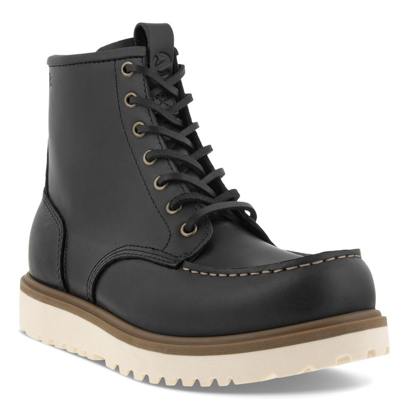 ECCO Men's Staker Moc Toe Boot - Black - 217614-01001 - Angle