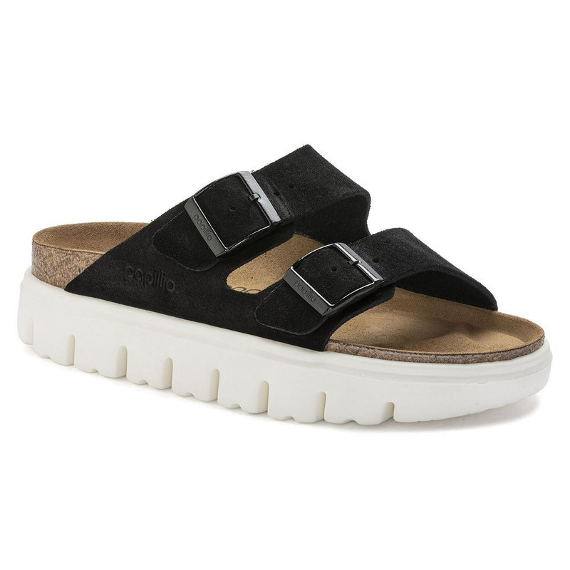 Birkenstock Papillio Women's Arizona Chunky Suede Leather - Black (Narrow Width) - 1023717 - Angle