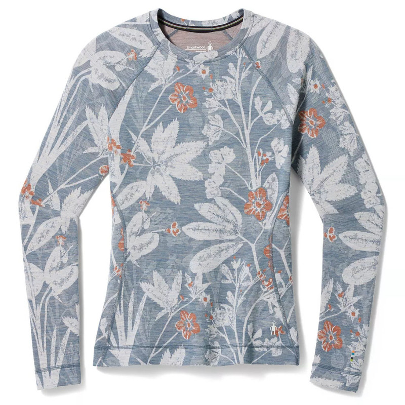Smartwool Women's Classic Thermal Merino Base Layer Crew - Winter Sky Floral - SW016369-M12 - Profile
