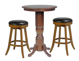 Classic Pub Table with Two Bar Stools Set in Port Finish Classic Pub Table with Two Bar Stools Set in Port Finish
