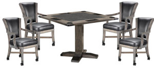 Rustic 2 in 1 Game Table with 4 Rustic Elite Caster Game Chairs in Smoke Finish Rustic 2 in 1 Game Table with 4 Rustic Elite Caster Game Chairs in Smoke Finish