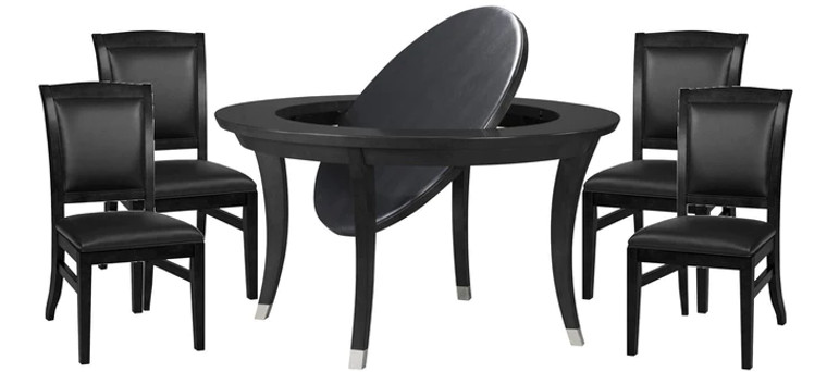 Sterling 54 Inch Flip Top 2 in 1 Game Table with 4 Heritage Dining Chairs in Black Onyx Finish