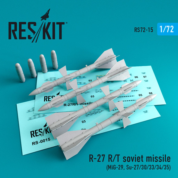 Res/Kit 1/72 Scale R-27 R,T Soviet Missile MiG-29, Su-27/30/32/33/35/37