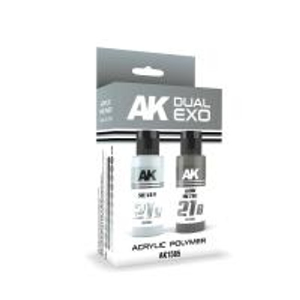 AK Interactive Dual Exo Acrylics - Silver & Gun Metal Set