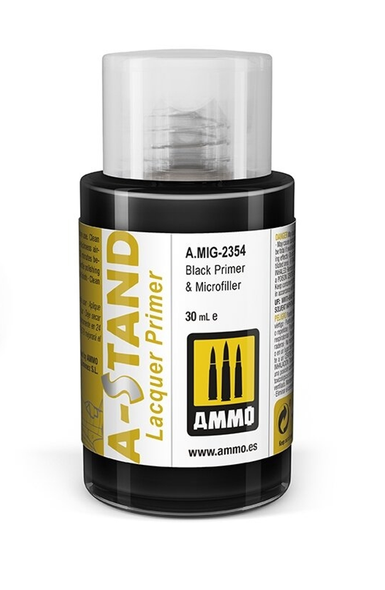 Ammo Mig A-Stand Lacquer Paint 30ml - Black Primer & Microfiller