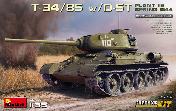 MiniArt 1/35 Scale T-34/85 with D-5T Plant 112 Spring 1944 Interior Kit Model Kit