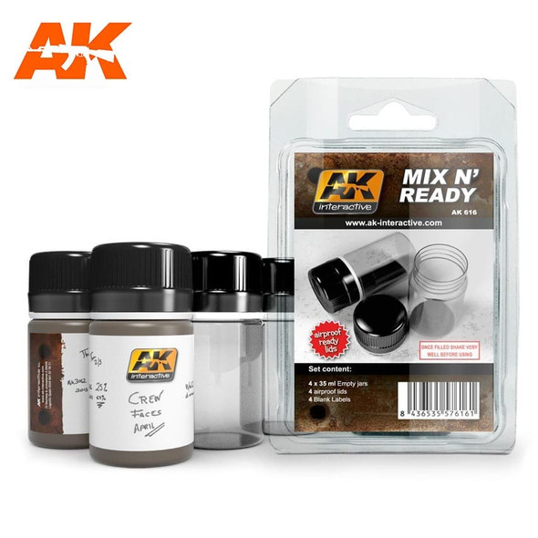 AK Interactive Mix and Ready 4 Empty Jars with Labels