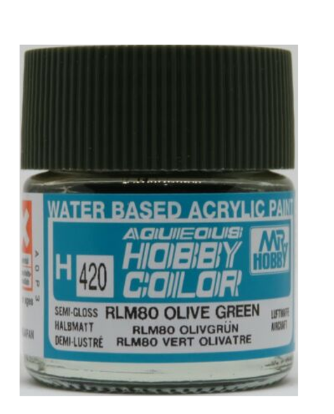 Mr. Hobby Aqueous Acrylic Color - H420 Semi Gloss RLM80 Olive Green German Luftwaffe Aircraft 10ml