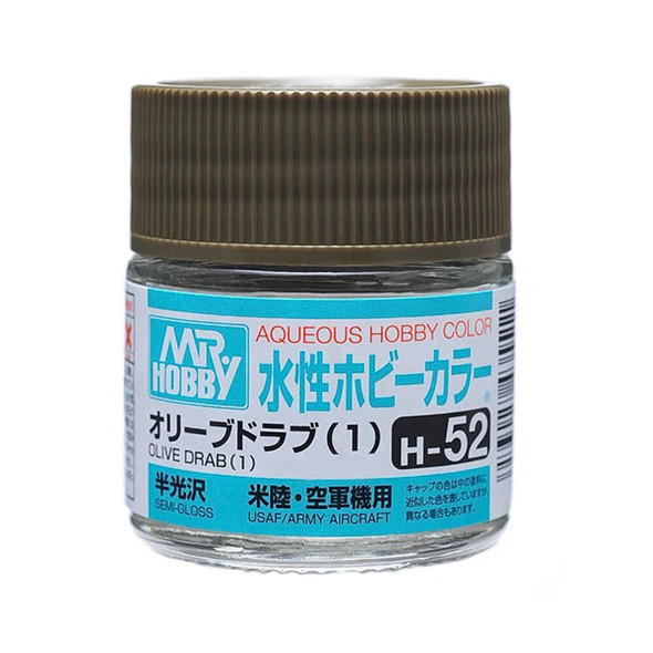 Mr. Hobby Aqueous Acrylic Color - H52 Semi-Gloss Olive Drab 10ml