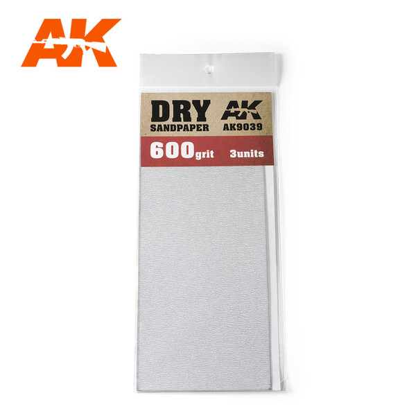 AK Interactive Sandpaper - Dry 600 Grit, 3 Units