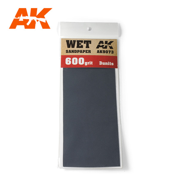 AK Interactive Sandpaper - Wet 600 Grit, 3 Units