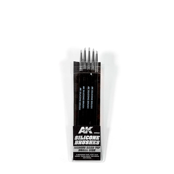 AK Interactive Silicone Brushes - Medium Hard Tip, Small Brush 5 Pack