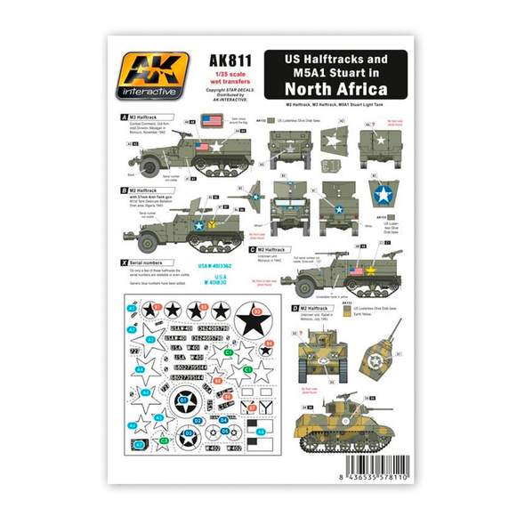 AK Interactive 1/35 Scale US Halftracks and M5A1 Stuart in North Africa Decal Set