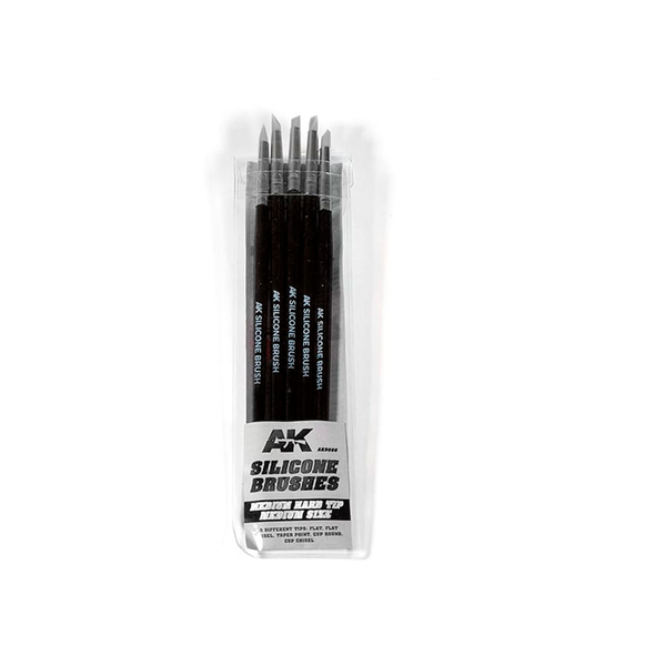 AK Interactive Silicone Brushes - Medium Hard Tip, Medium Brush 5 Pack