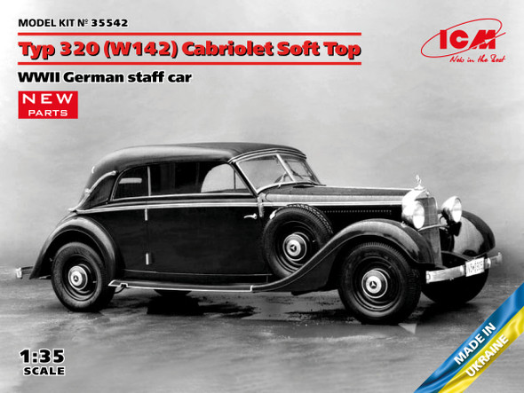 ICM 1/35 Scale Typ 320 W142 Cabriolet Soft Top WWII German Staff Car Model Kit