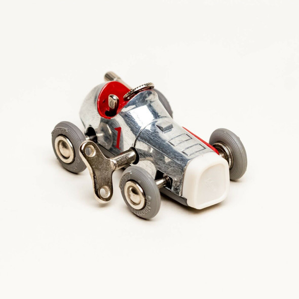 Schuco Micro Racer 1041 Midget Silver Number 1 Wind-Up Metal Car