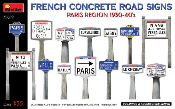 MiniArt 1/35 Scale French Concrete Road Signs 1930-40s Paris Region Model Kit