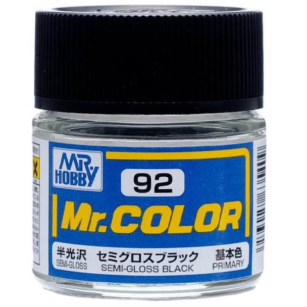 Mr. Hobby Mr. Color Acrylic Paint - C92 Semi Gross Black (Semi-Gloss/Primary) 10ml