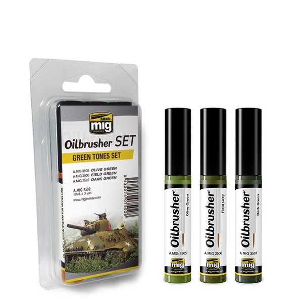 Ammo Mig Oils - Oilbrusher Green Tones Set