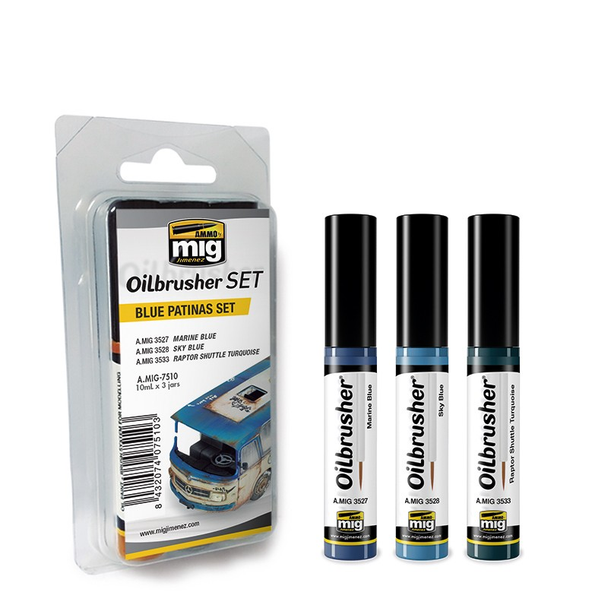 Ammo Mig Oils - Oilbrusher Blue Patinas Set
