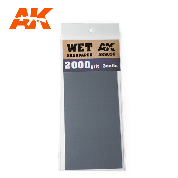 AK Interactive Sandpaper - Wet 2000 Grit, 3 Units