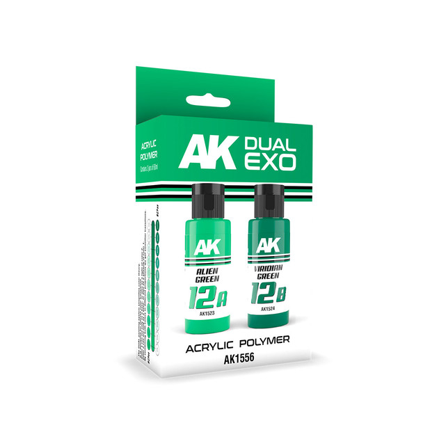 AK Interactive Dual Exo Acrylics - Alien Green & Viridian Green Set