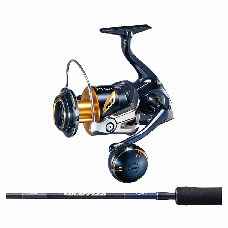 Shimano Stella SW 8000HG C Spin Reel + Grappler Type C 8'2" 2pc 150g PE8 Heavy Topwater Rod Combo