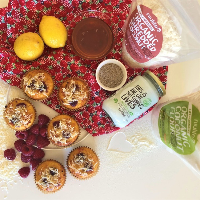 Coconutty Lemon, Honey & Raspberry Muffins