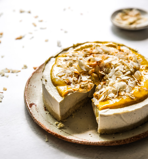 Creamy Vegan Mango Coconut Cheesecake