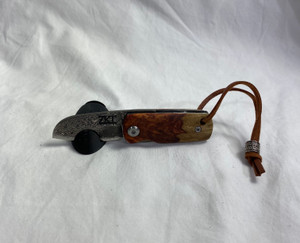 Damascus&Amboyna Burl Folder Knife