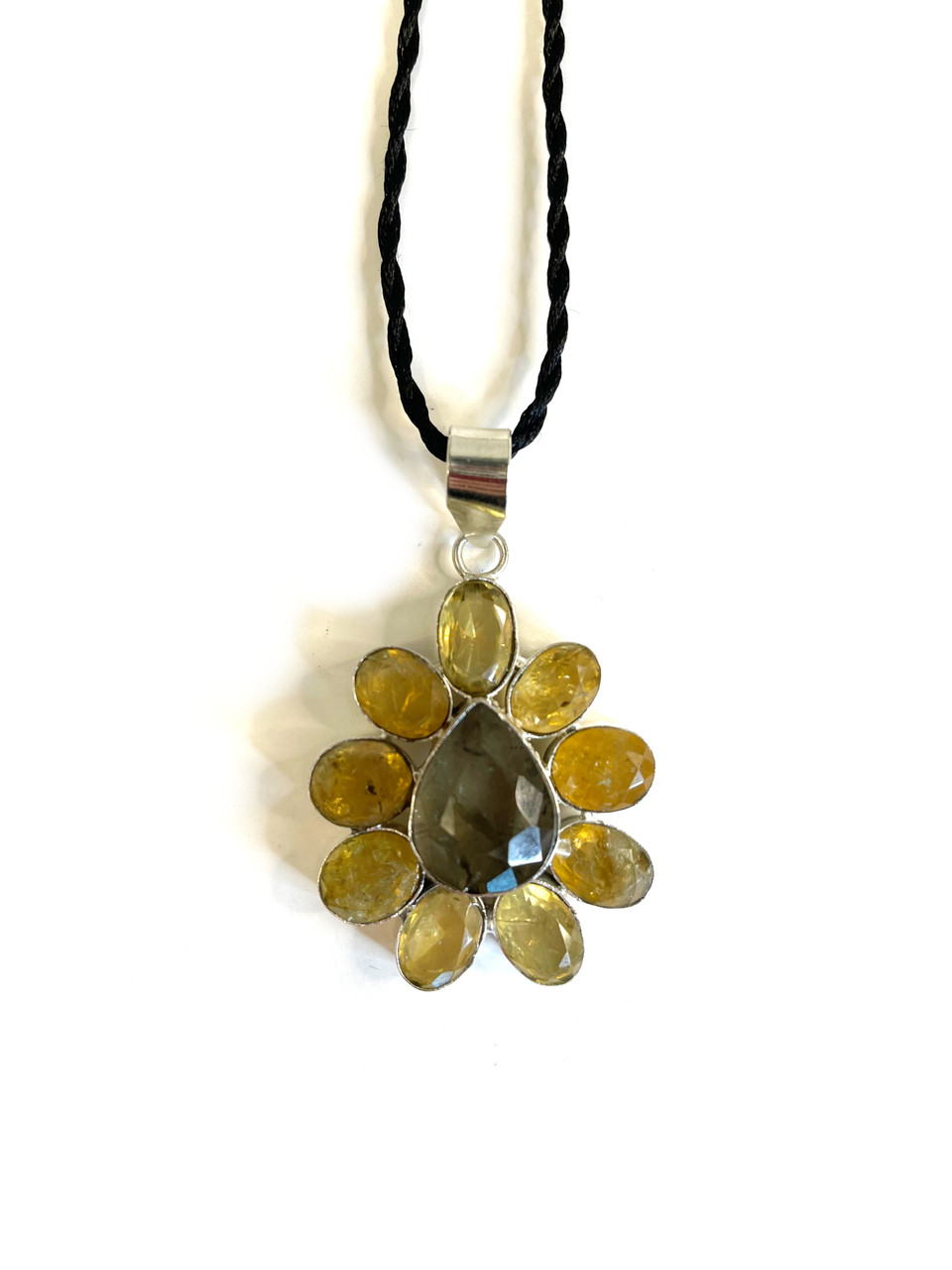 Citrine & Light Smoky Quartz Daisy Pendant