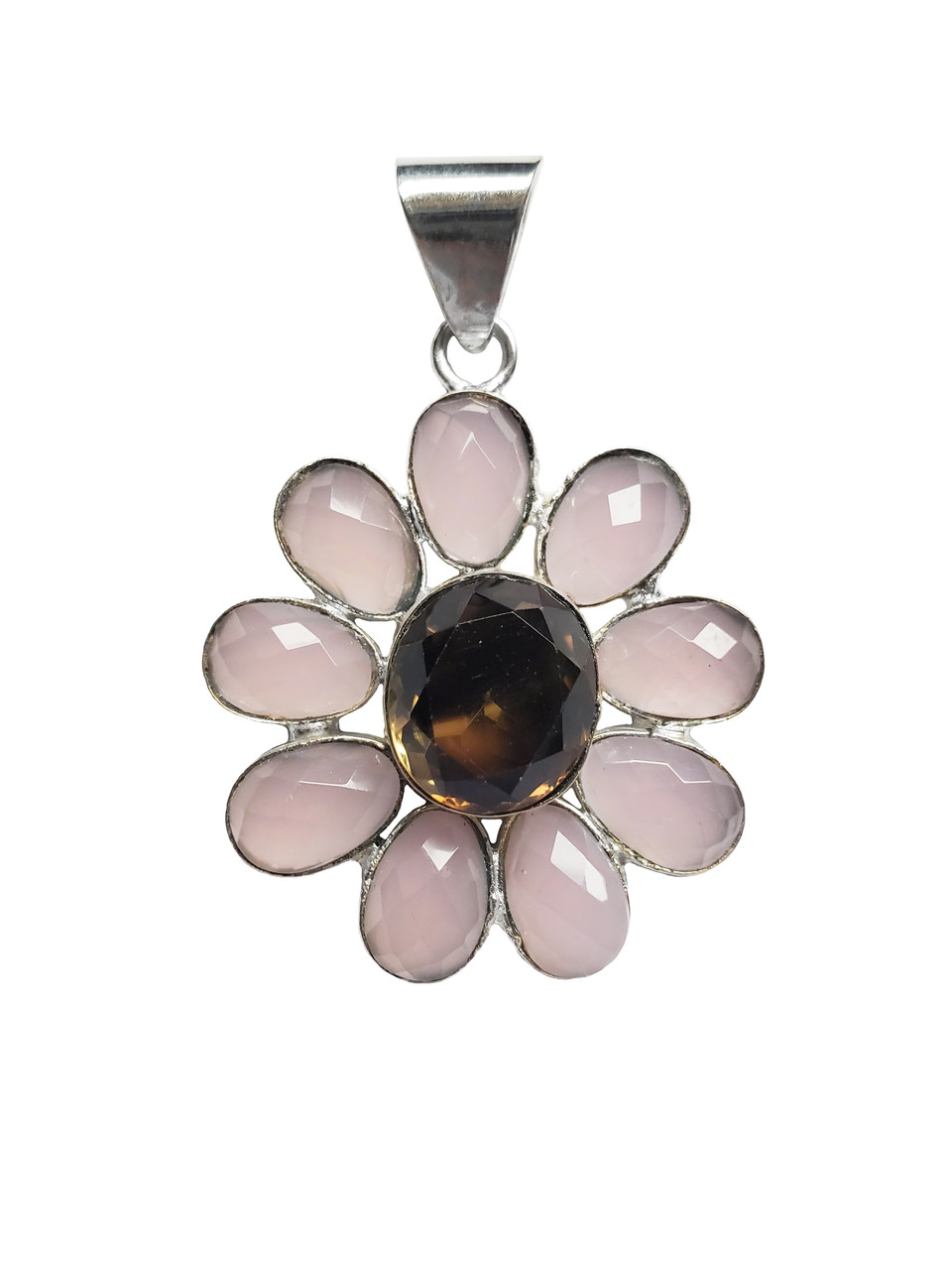 Rose Quartz and Smokey Quartz Daisy Pendant