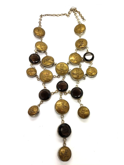 Antique Buttons & Smokey Quartz Necklace Antique Buttons & Smokey Quartz Necklace
