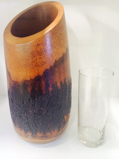 Mango Bark Vase with Glass Insert