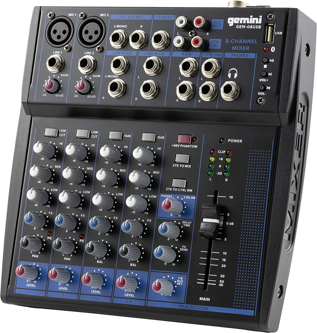 Gemini GEM-08USB Compact 8 Channel Bluetooth Mixer