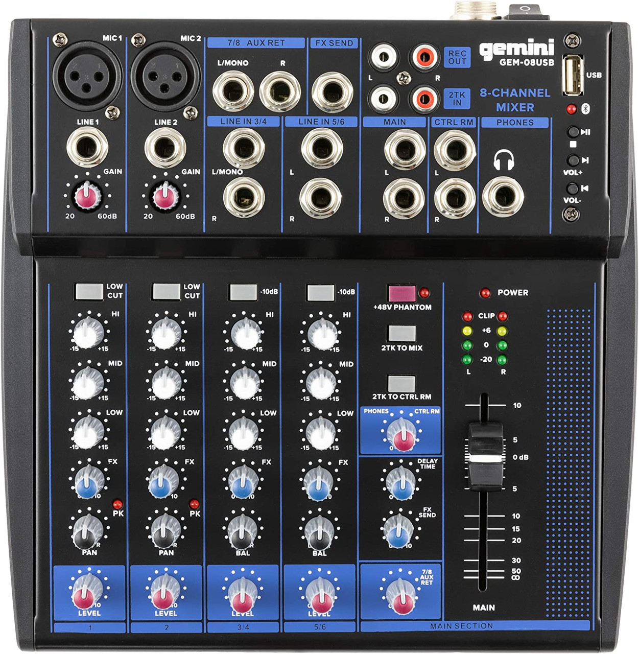 Gemini GEM-08USB Compact 8 Channel Bluetooth Mixer